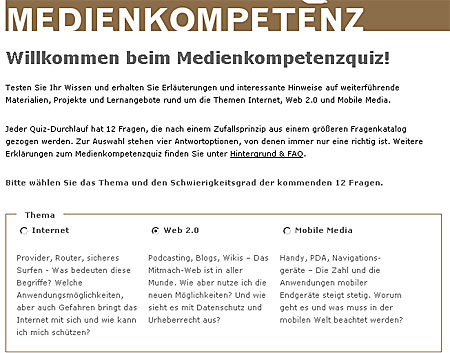 Medienkompetenz-Quiz zu Internet, Web 2.0 und Mobile Media