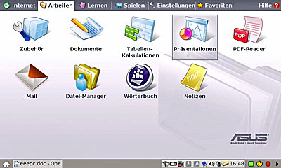 Office Anwendungen beim Der Asus eee PC