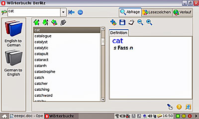 Das Wörterbuch beim Asus eee PC